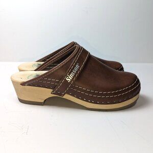 SIMSON Wooden Clogs Womens 41 US 10 Genuine Leather Brown Netherlands Holland